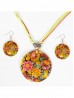 Fashion Flower Print Shell Necklace and Earrings Set